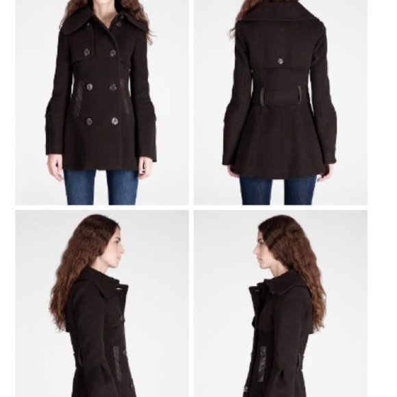NWT MACKAGE XS Raffy Wool Cashmere Double Breasted Peacoat w/ Leather Details - Picture 4 of 15